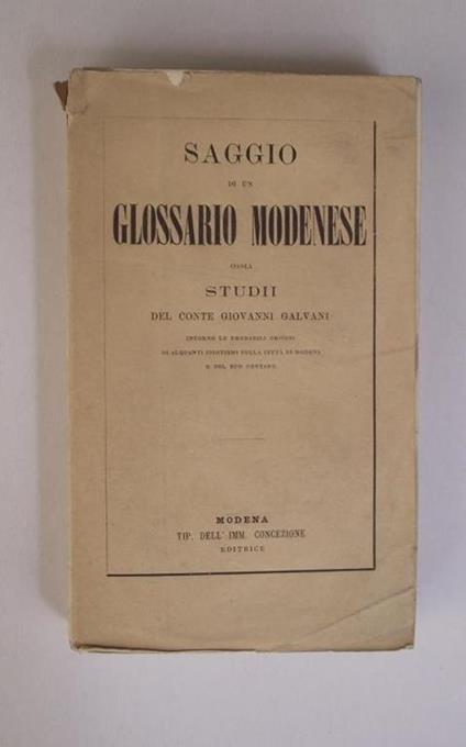 Saggio di un glossario modenese ossia studii. intorno le probabili origini di alquanti idiotismi della città di Modena e del suo contado - Giovanni Galvani - copertina