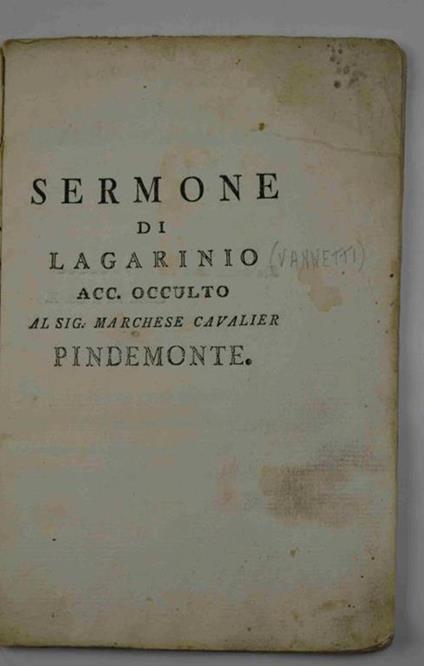 Sermone di Lagarinio acc. occulto al sig. Marchese Cavalier Pindemonte - Clementino Vannetti - copertina