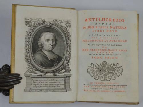 Anti-Lucrezio ovvero di Dio e della Natura Libri nove. Opera postuma... Di Latino trasportata in Verso sciolto Italiano dal Reverendissimo Padre Don Francesco Maria Ricci… - Melchior Polignac - copertina