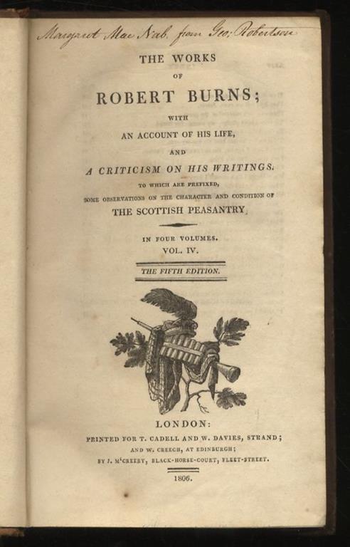 The Works of R.B. with an Account of His Life, and a Criticism on His Writings. To Which are prefixed some Observations on the Character and Condition of the Scottish Peasantry. Vol. IV. Correspondence with Mr. George Thomson, including Poetry, hitherto  - copertina