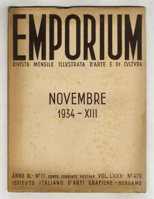 EMPORIUM. Rivista mensile illustrata d'arte e di cultura. Anno XL. N. 11. Novembre 1934 - copertina