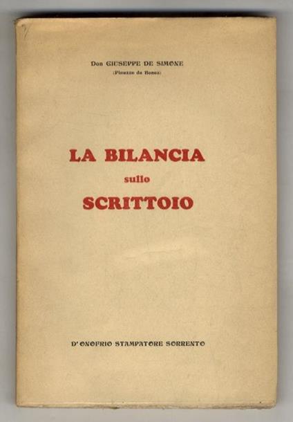 La bilancia sullo scrittoio - Giuseppe De Simone - copertina