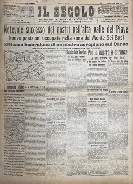 SECOLO (IL). Edizione del mattino. Anno L. Numero 17752. Sabato 4 settembre 1915 - copertina