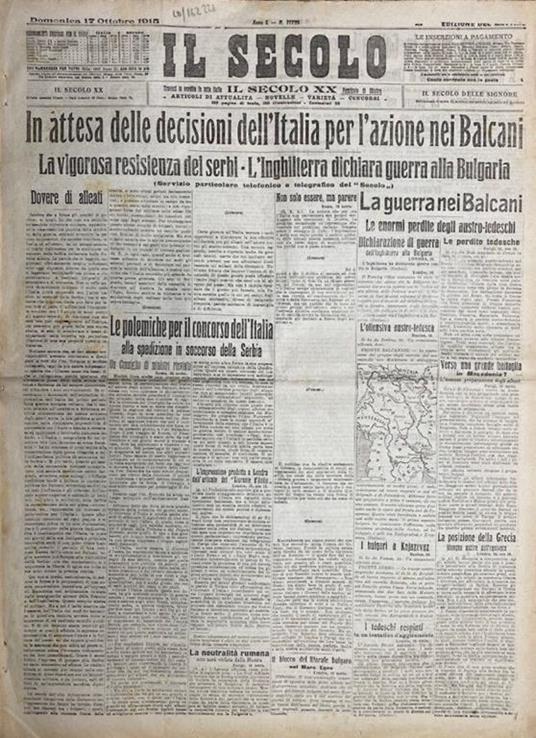 SECOLO (IL). Edizione del mattino. Anno L. Numero 17795. Domenica 17 ottobre 1915 - copertina