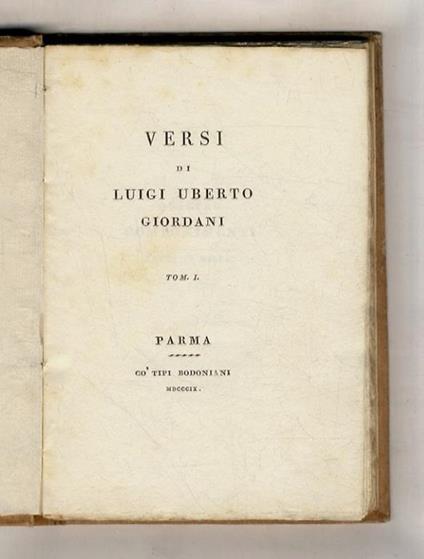 Versi di Luigi Uberto Giordani tomo I [- tomo IV] - copertina