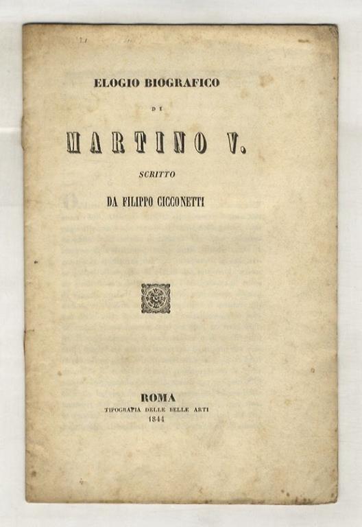 Elogio biografico di Martino V, scritto da Filippo Cicconetti - Filippo Ciccone - copertina