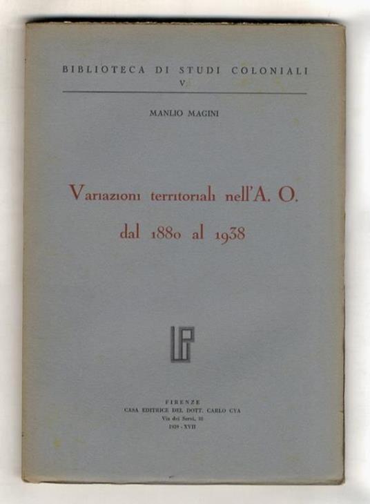 Variazioni territoriali nell'A.O. dal 1880 al 1938 - copertina