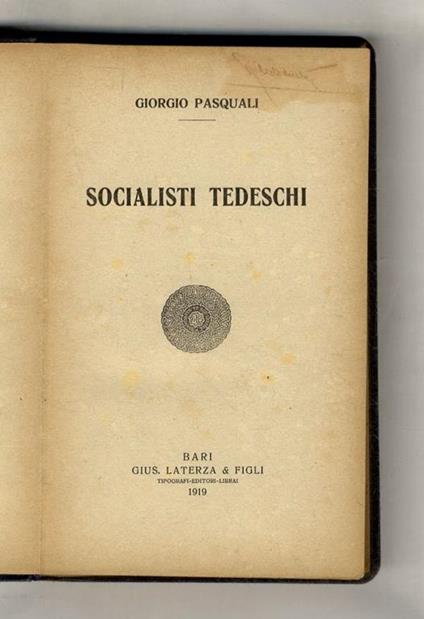 Socialisti tedeschi - Giorgio Pasquali - copertina