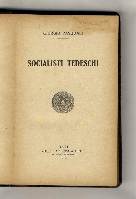 Socialisti tedeschi - Giorgio Pasquali - copertina