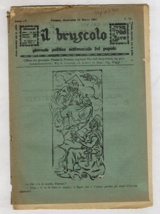 BRUSCOLO (IL) giornale politico settimanale del popolo. Anno IV. N. 11. Firenze, domenica 13 marzo 1904 - copertina