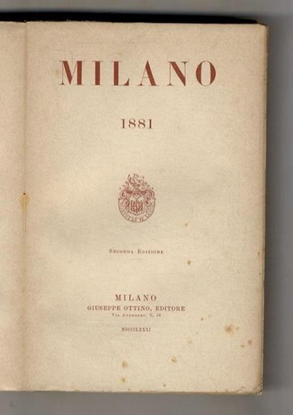 MILANO 1881. Seconda edizione - copertina