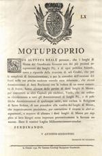 “Motuproprio”. Sua Altezza Reale persuasa, che i luoghi di Monte del Granducato formano uno dei più preziosi assegnamenti dei luoghi Pii, e di ogni pubblica Azienda, tanto a riguardo della sicurezza di tali Crediti, che per la semplicità di Amministr