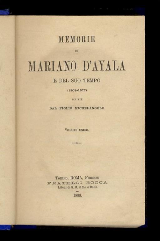 Memorie di Mariano D'Ayala e del suo tempo (1808-1877) scritte dal figlio Michelangelo - copertina