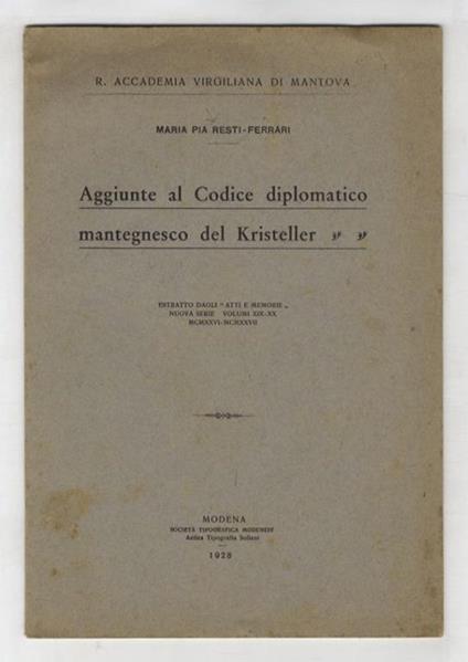 Aggiunte al Codice diplomatico mantegnesco del Kristeller - copertina