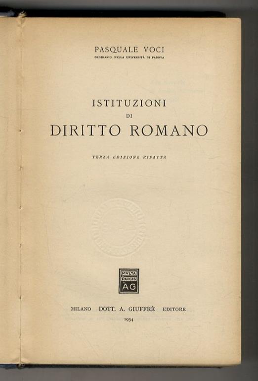 Istituzioni di diritto romano. Terza edizione rifatta - Pasquale Voci - copertina