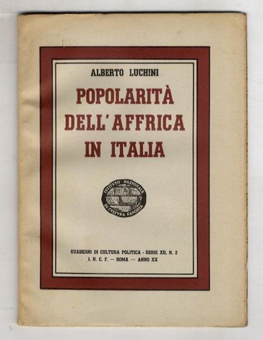 Popolarità dell'Affrica in Italia - Alberto Luchini - copertina