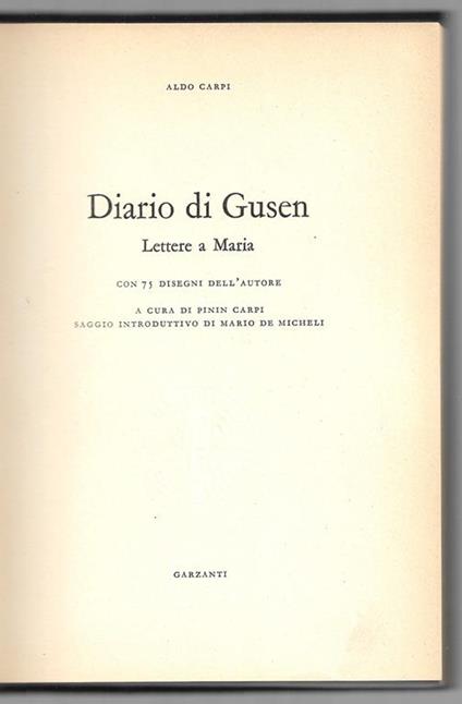 Diario di Gusen - Lettere a Maria - Aldo Carpi - copertina