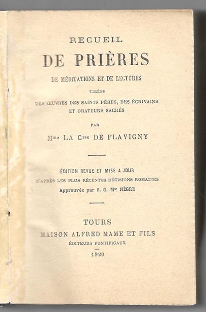 Recuiel de Prières de méditations et de lectures - copertina