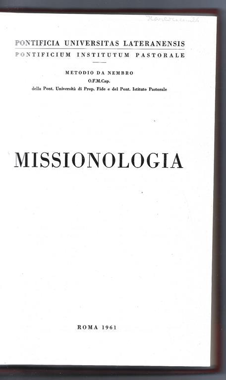 Missionologia - Metodio da Nembro - copertina