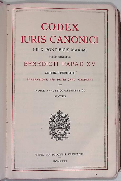 Codex Iuris Canonici. Pii X Pontificis Maximi. Benedicti Papae XV - copertina