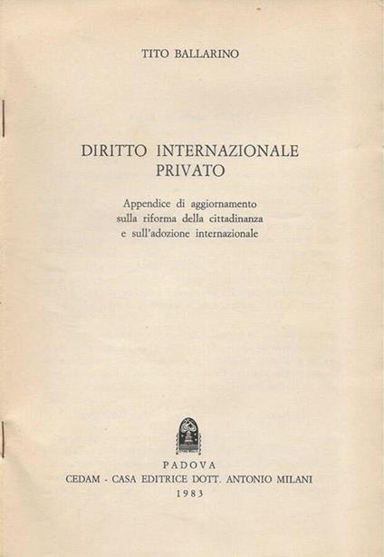 Diritto internazionale privato - Tito Ballarino - copertina