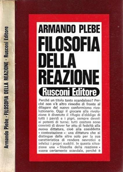 Filosofia della reazione - Armando Plebe - copertina