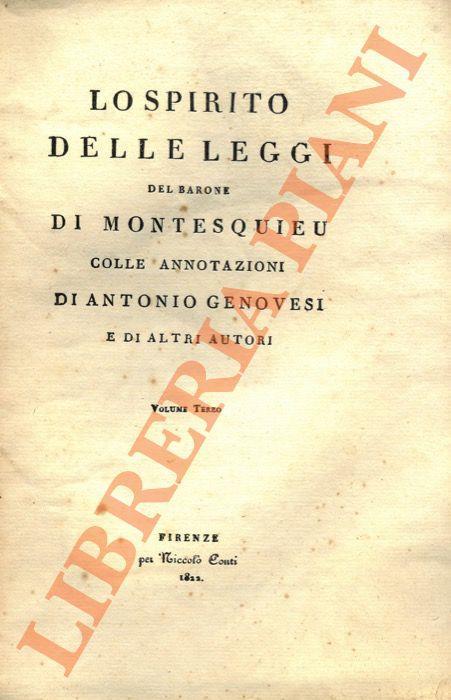 Lo spirito delle leggi colle note dell'Abate Antonio Genovesi e di altri autori - copertina