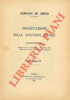 Osservazioni sulla questione sociale. Conferenza - Edmondo De Amicis - copertina