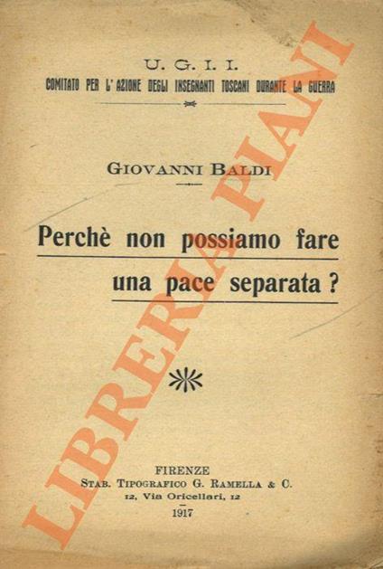 Perchè non possiamo fare una pace separata? - Giovanni Baldini - copertina