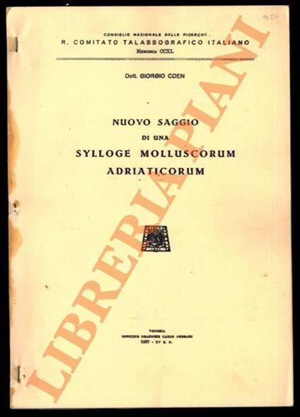 Nuovo saggio di una Sylloge Molluscorum Adriaticorum - Giorgio Coen - copertina