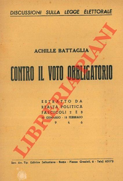 Contro il voto obbligatorio - Achille Battaglia - copertina