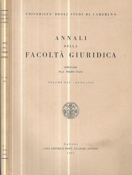 Annali della Facoltà Giuridica Volume XXV-Anno 1959 - copertina