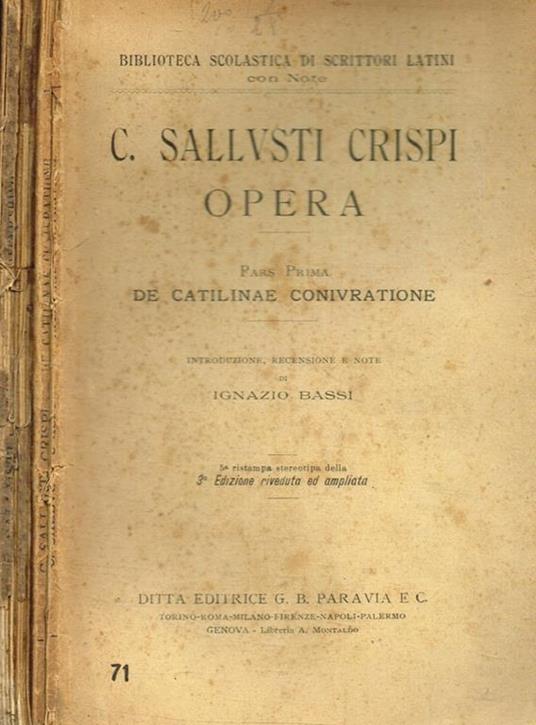 Opera vol.I II. I-De Catilinae conivratione. II-De Bello Iugurthino - C. Crispo Sallustio - copertina