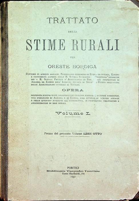Trattato delle stime rurali: Volume I - Oreste Bordiga - copertina