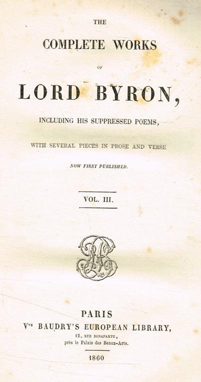 The complete works of Lord Byron vol.III - George G. Byron - copertina