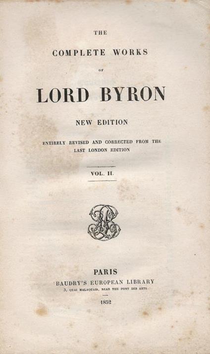 The complete works of Lord Byron. Vol. II - George G. Byron - copertina