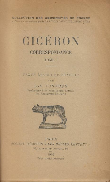 Correspondance Tomo I - M. Tullio Cicerone - copertina