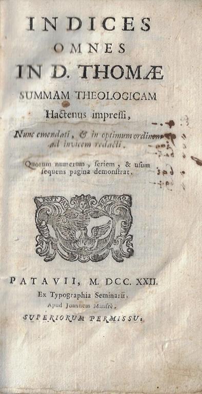 Indices omnes in D. Thomae summam theologicam hactenus impressi nunc emendati, & in optimum ordinem ad invicem redacti Vol XII - Tommaso d'Aquino (san) - copertina