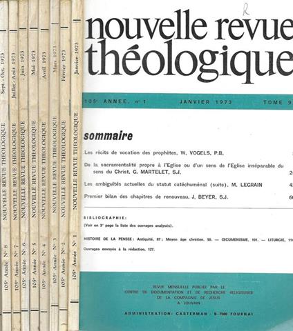 Nouvelle Revue Théologique 105° annee N. 1, 2, 3, 4, 5, 6, 7, 8, 9, 10 (Annata completa in 10 uscite) - copertina