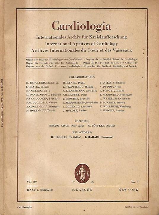 Cardiologia - International Archives of Cardiology vol. 29, n. 3 1956 - copertina