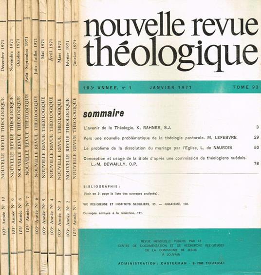 Nouvelle revue théologique. 103 année, tome 93, 1971 - copertina