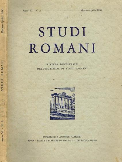 Studi romani. Rivista bimestrale dell'Istituto di studi romani. Anno VI n.2, marzo-aprile 1958 - copertina