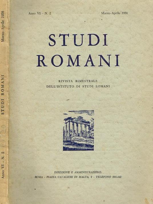 Studi romani. Rivista bimestrale dell'Istituto di studi romani. Anno VI n.2, marzo-aprile 1958 - copertina