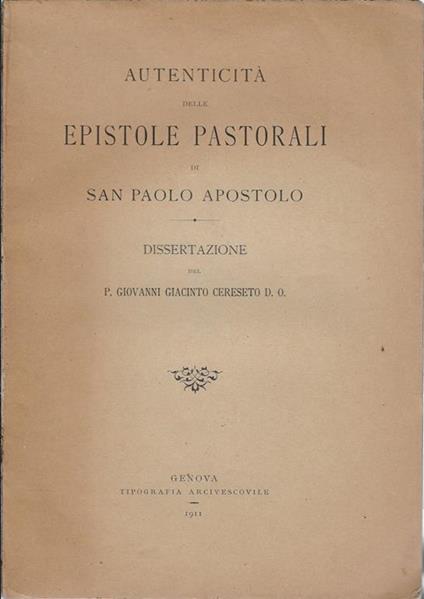 Autenticità delle epistole pastorali di San Paolo Apostolo - copertina