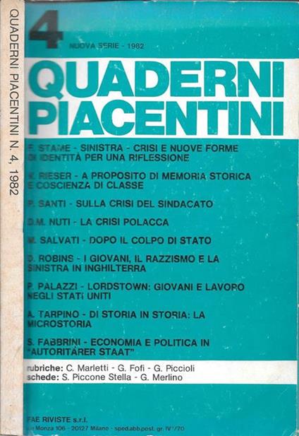 Quaderni piacentini - copertina