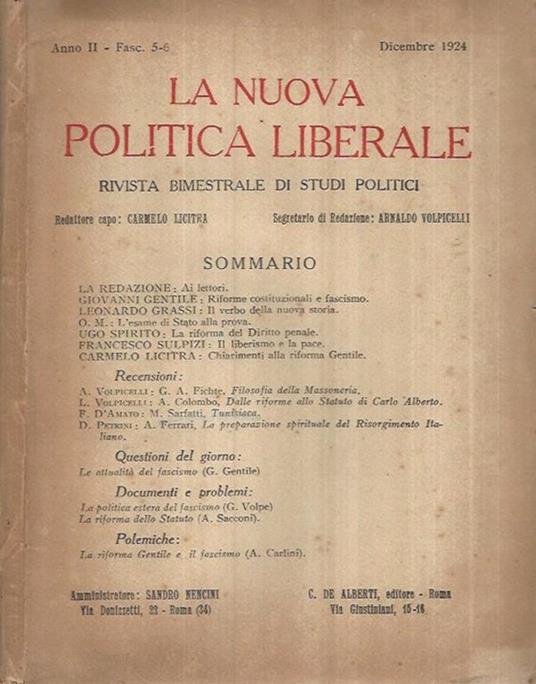 La Nuova Politica Liberale - Anno II Fasc. 5-6, 1924 - copertina