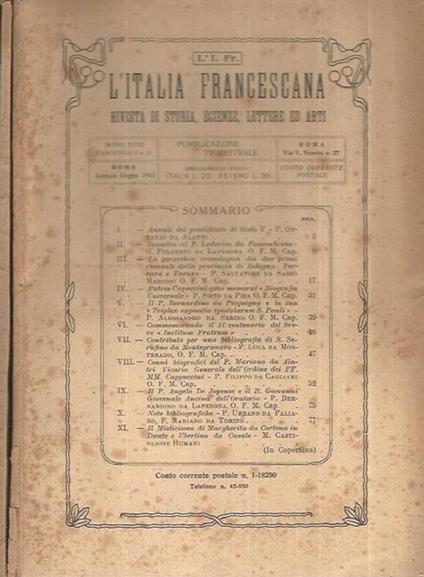 L' Italia Francescana Anno XVIII Fasc. I e II-III e IV - Libro Usato -  Stabilimento Tipografico A. Macioce & Pisani - | IBS