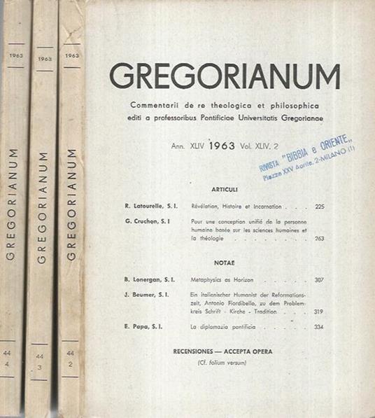 Gregorianum 1963 Numero 2-3-4 - copertina