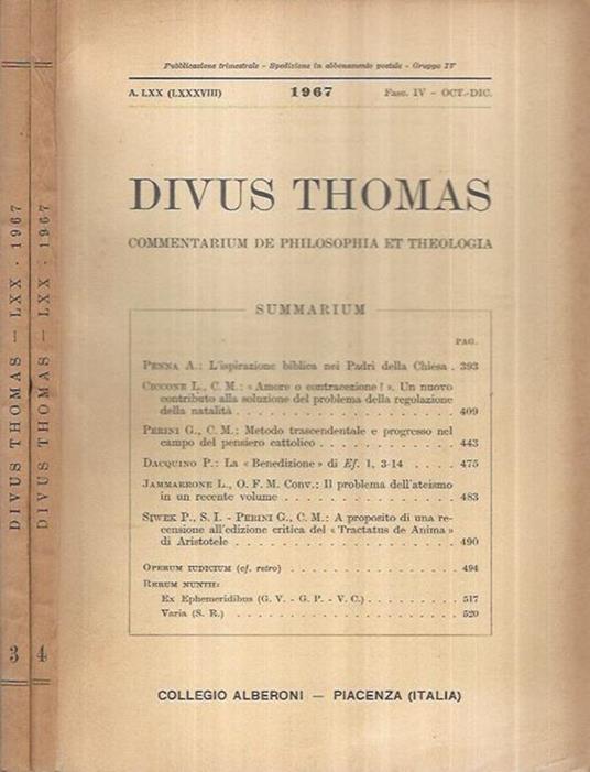 Divus Thomas Anno 1967 Fasc. III-IV - copertina