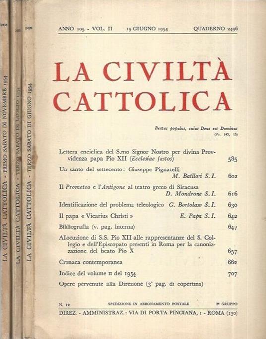 La civiltà cattolica Anno 105 volumi II, III, IV - copertina